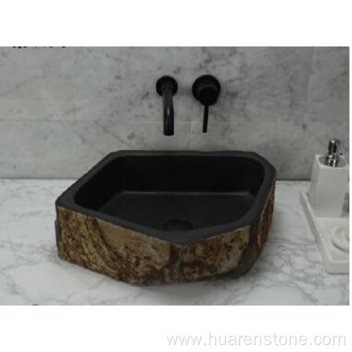 Hexagonal black granite sink